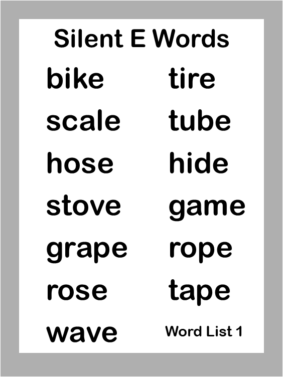 Silent E Words List Pdf